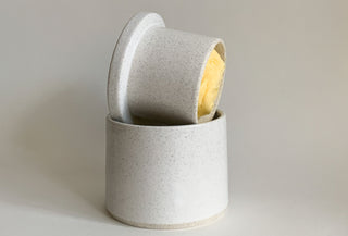 handmade ceramic butter bell filled with butter