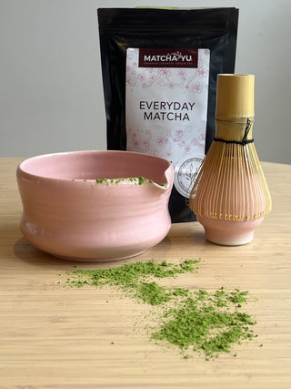 Handmade Adele Macer Ceramics Pink Matcha set with Matcha Yu
