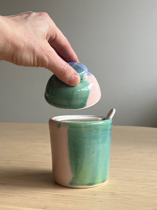 Handmade Ceramic Sugar/Salt Jars with Ceramic Spoon