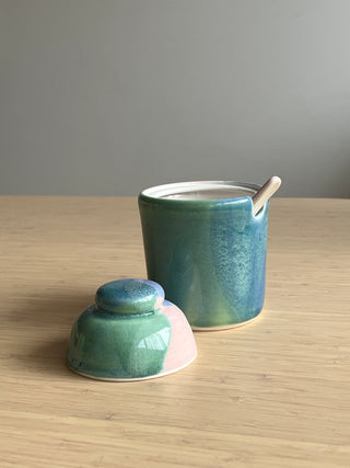 Handmade Ceramic Sugar/Salt Jars with Ceramic Spoon