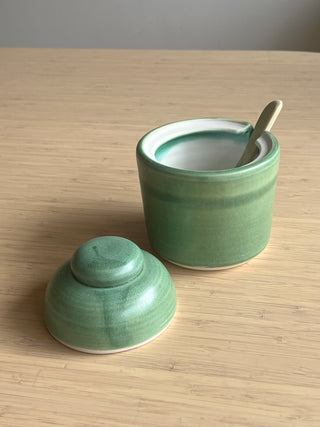 Handmade Ceramic Sugar/Salt Jars with Ceramic Spoon