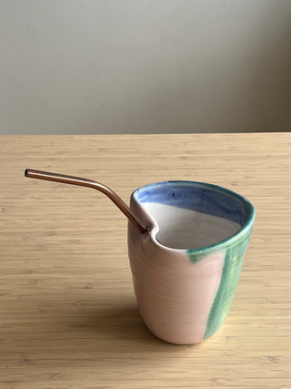 Handmade Ceramic Heart Cup with Reusable Straw