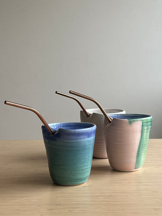 Handmade Ceramic Heart Cup with Reusable Straw