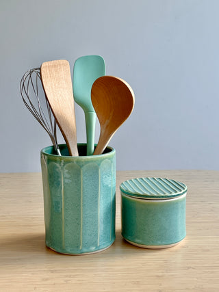 Medium Butter Bell and Utensil Holder Reactive Green Bundle